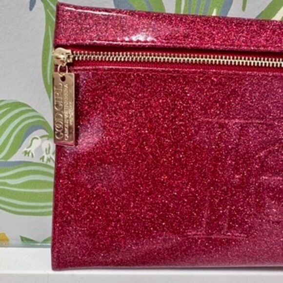 Carolina Herrera Red Clutch Bag Good Girl Makeup Pouch Glossy Patent Sparkle NEW - Picture 5 of 5